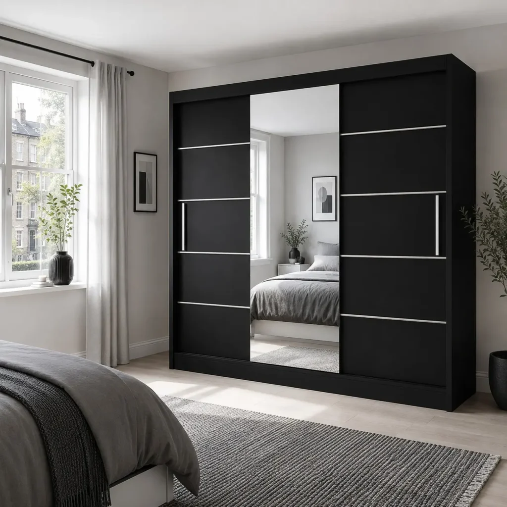 Lyon 250cm Sliding Mirror Wardrobe - in room setup