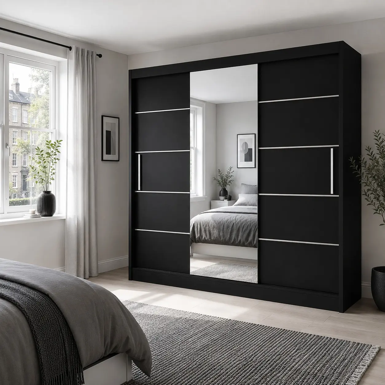 Lyon 250cm Sliding Mirror Wardrobe - in room setup