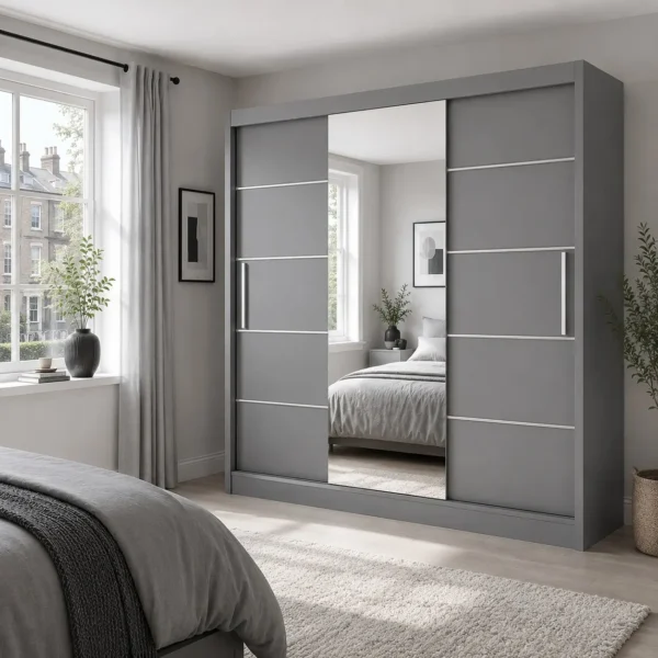 Lyon 250cm Sliding Mirror Wardrobe - white