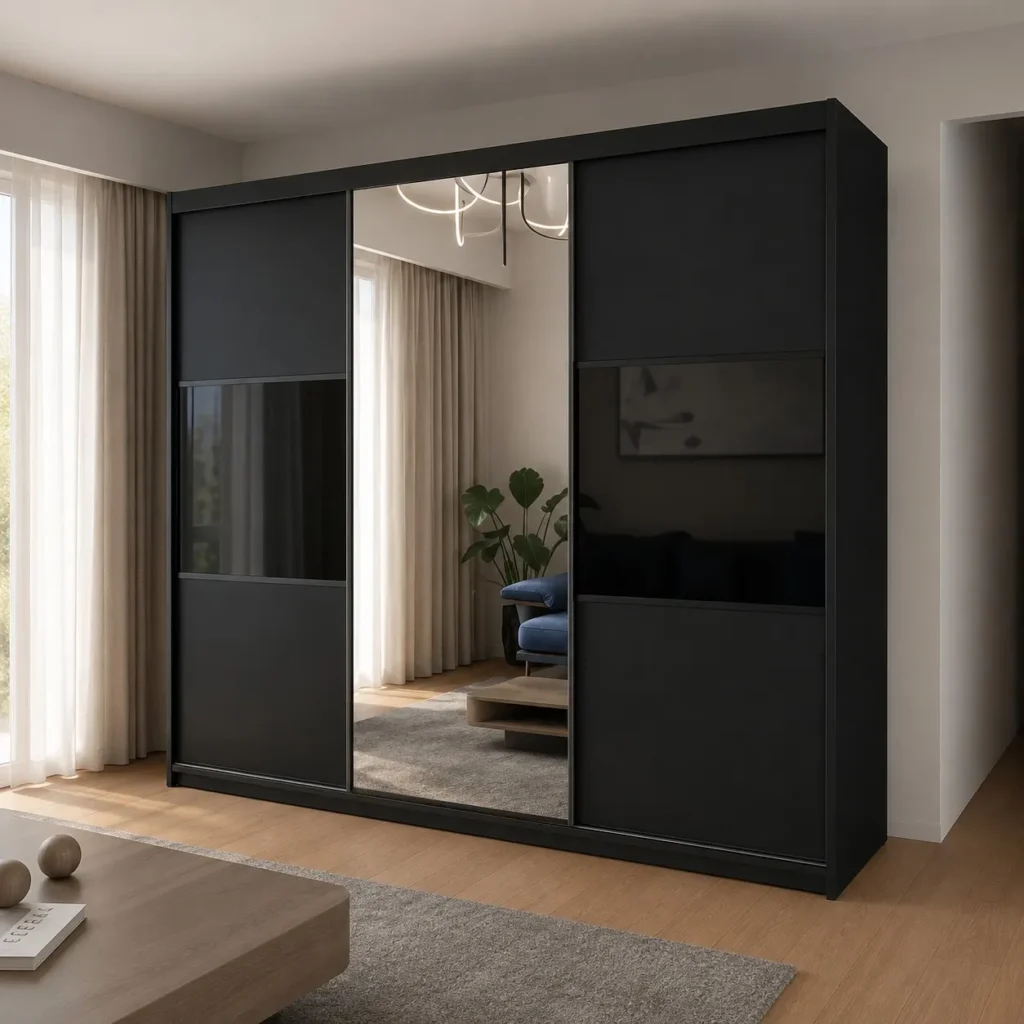 Manhattan Sliding Mirror Wardrobe 250cm Black