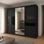 Manhattan Sliding Mirror Wardrobe 250cm Black
