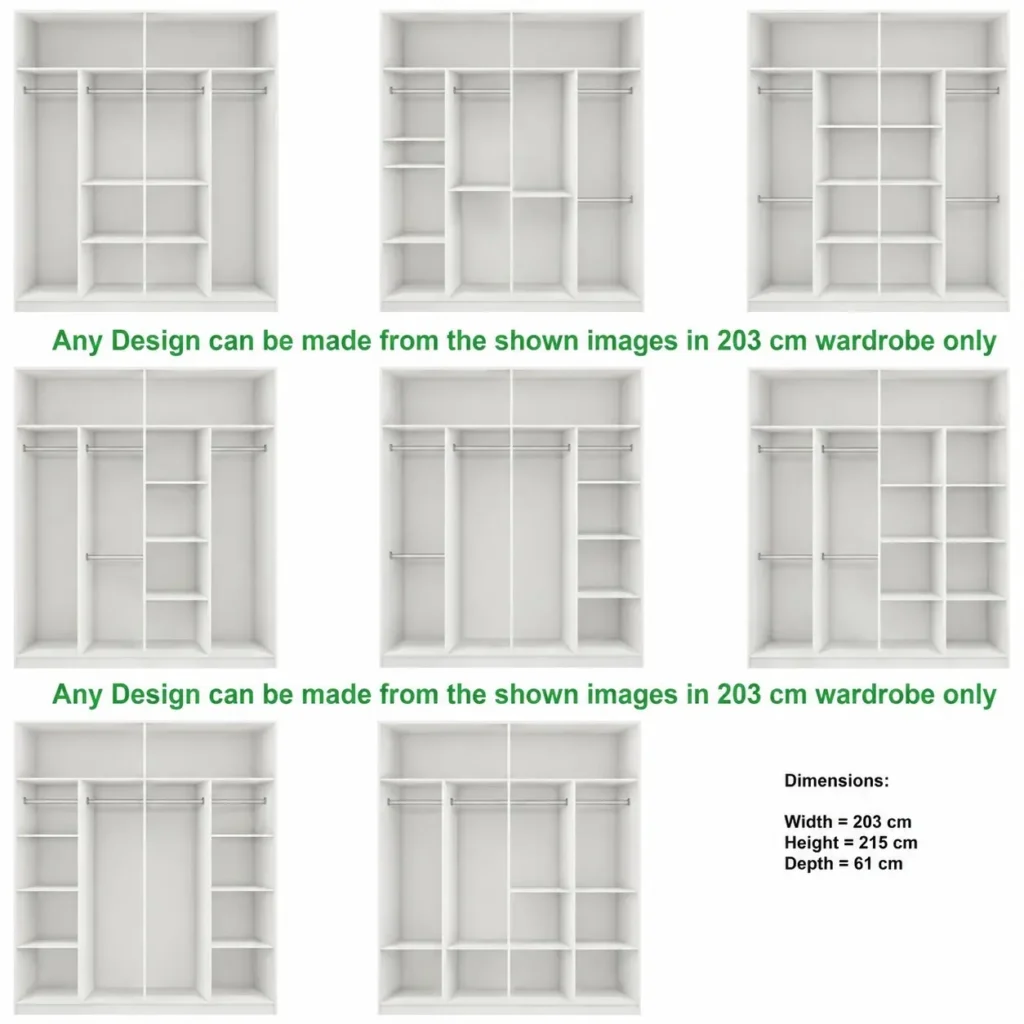 Moon 203cm Sliding Mirror Wardrobe - Dimension