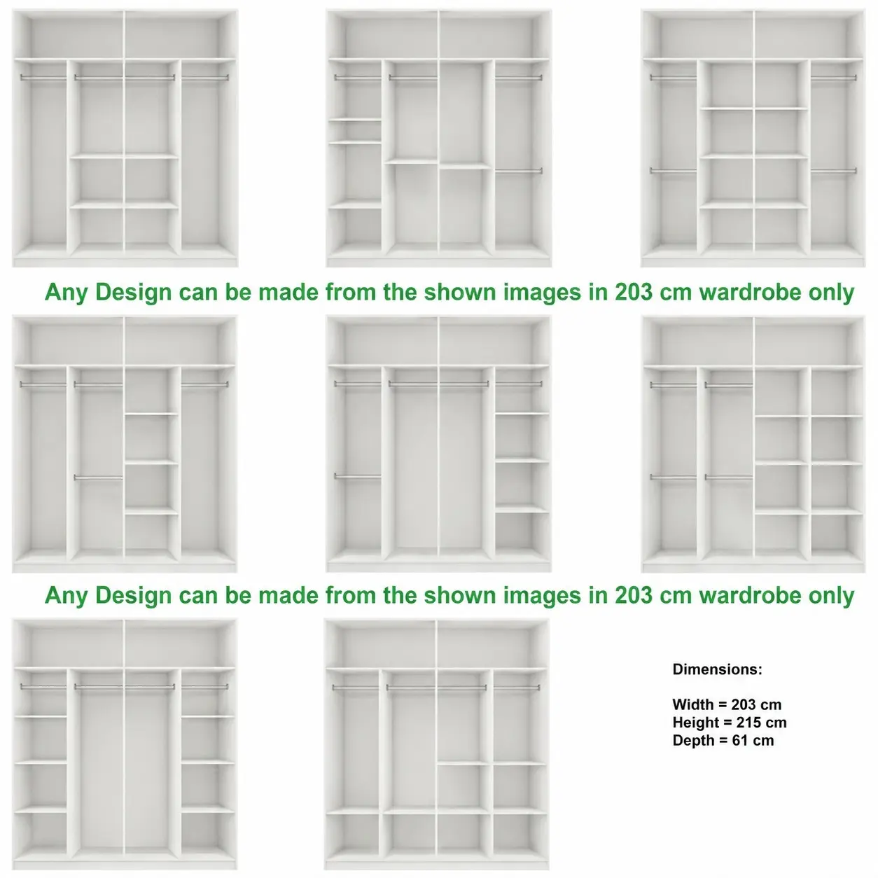 Moon 203cm Sliding Mirror Wardrobe - Dimension