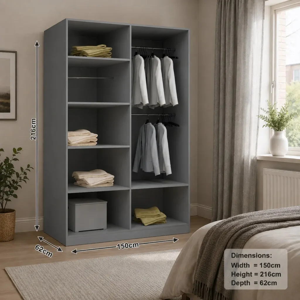 Oslo 150cm Sliding Mirror Wardrobe - Dimension