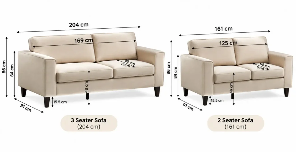 Soho 3+2 Seater Sofa Set Dimensions