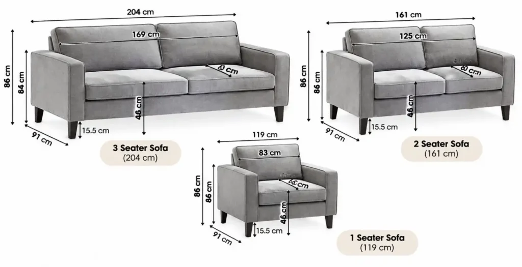 Soho 3+2+1 Seater Sofa Set Dimensions