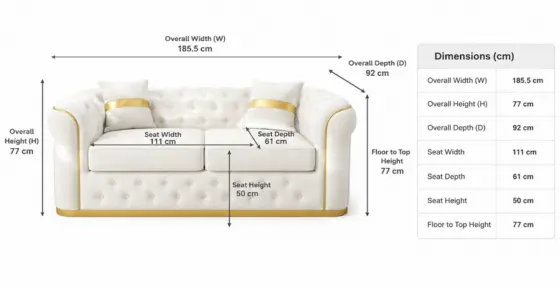 Turkish 2 Seater Sofa Dimensions
