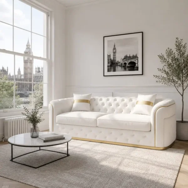Turkish 3 Seater Sofa | Premium Velvet & Gold Finish