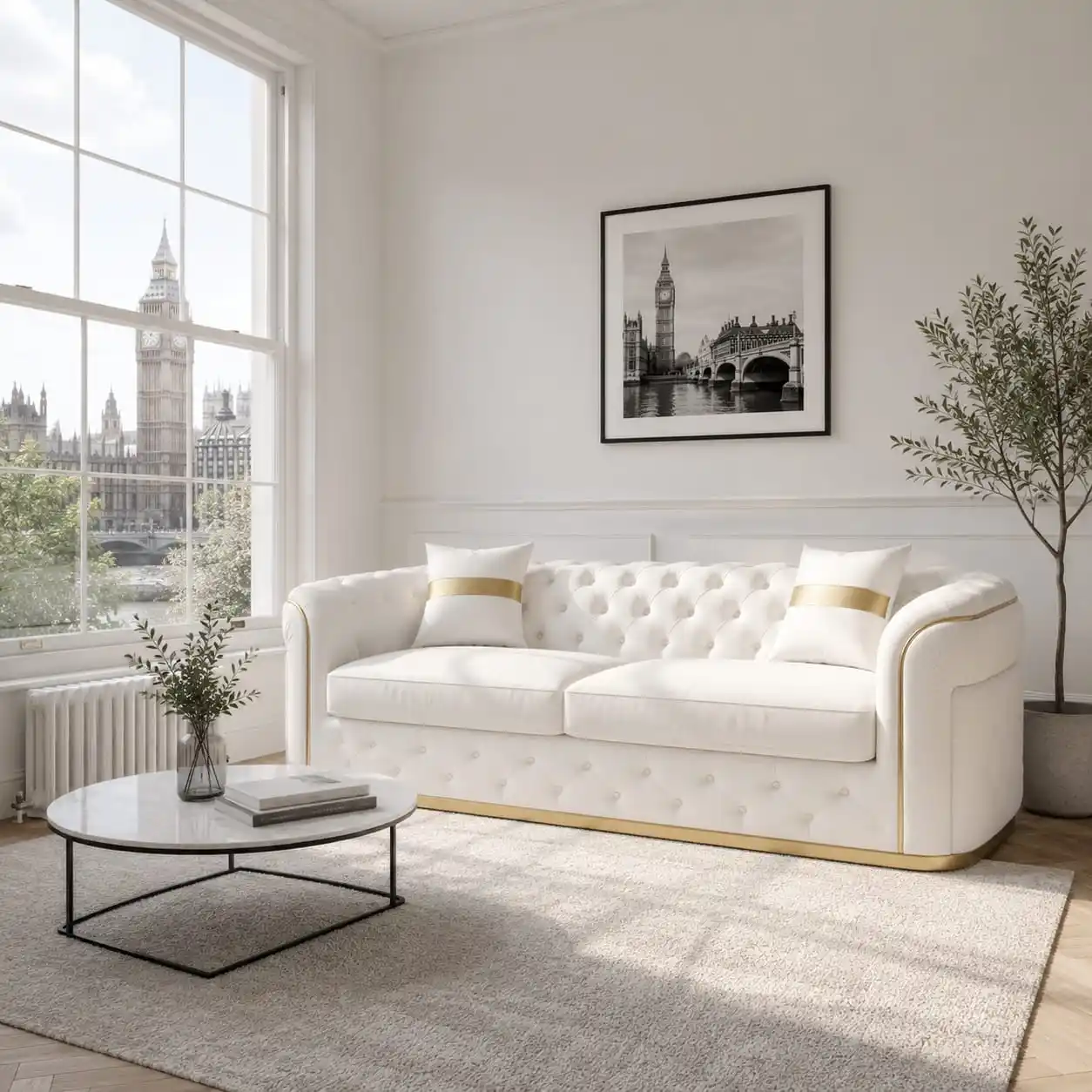 Turkish 3 Seater Sofa | Premium Velvet & Gold Finish