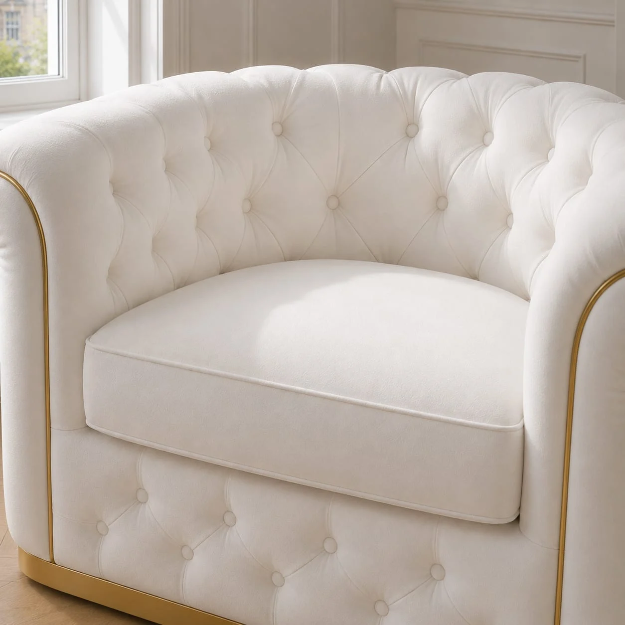 Modern Turkish Armchair | Tufted Velvet with Gold Trim - Image 2