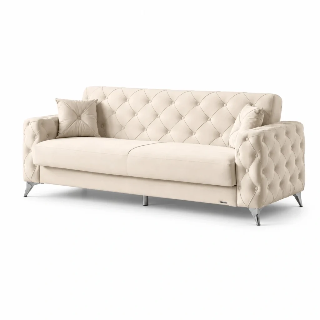 Zumrut 2 Seater Sofa Bed in Cream Colour