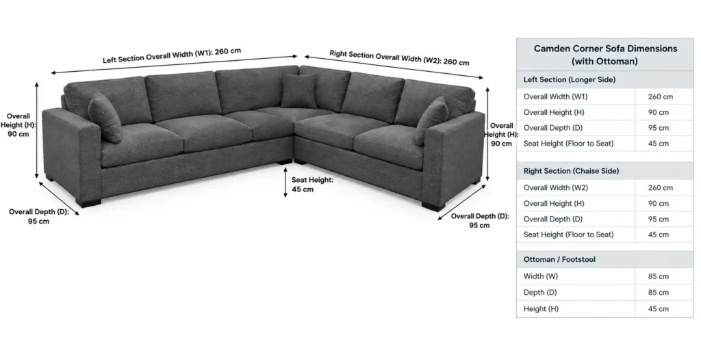 camden l shape dimensioin