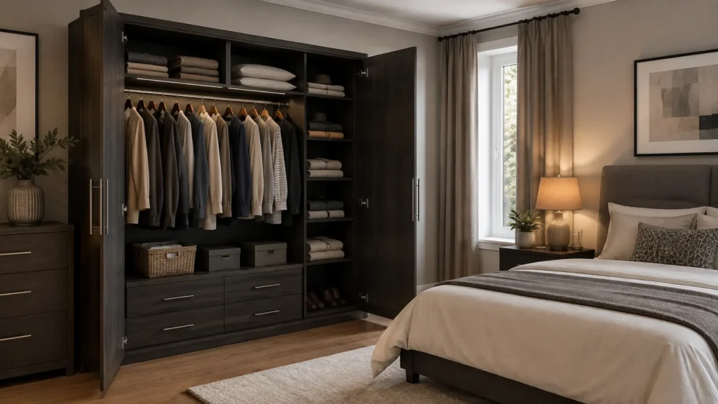 Warm Modern Bedroom with Open Wardrobe - Climax Furniture