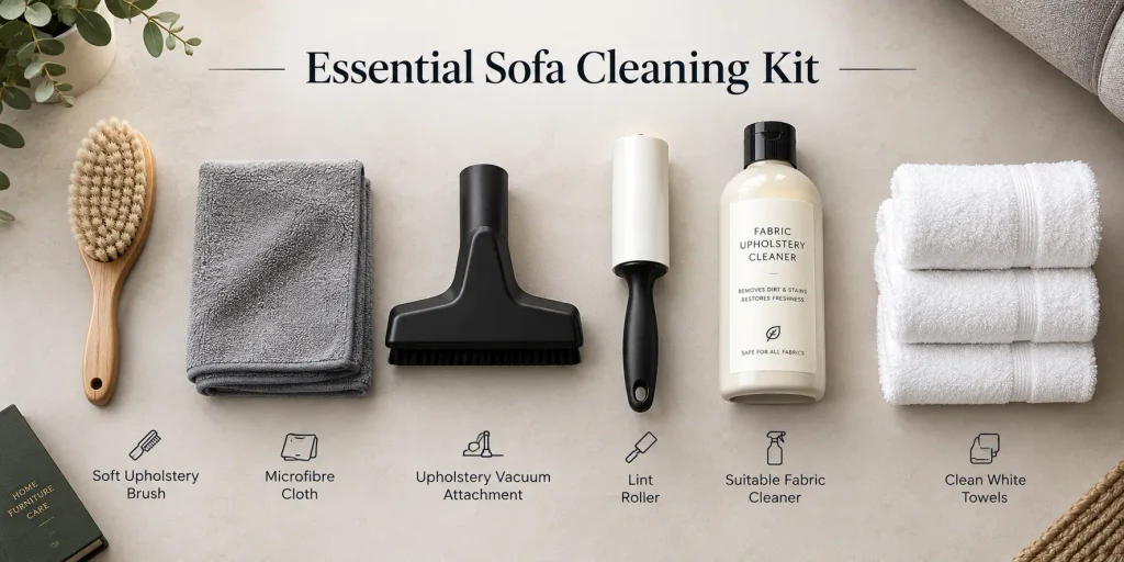 Essential tools for cleaning fabric and velvet sofas