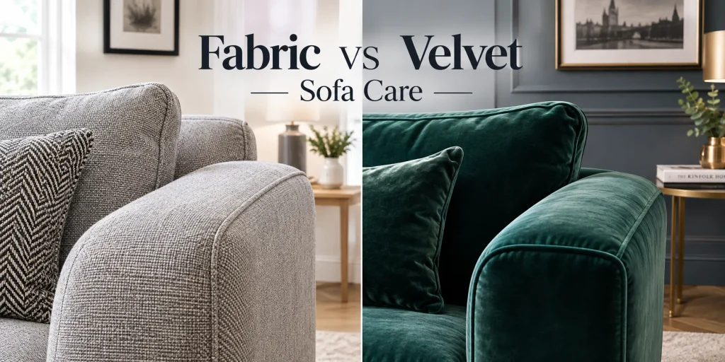 Fabric and velvet sofa upholstery care comparison
