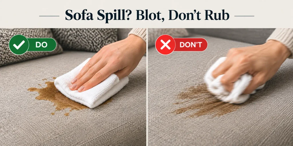 Blotting a spill on a fabric sofa instead of rubbing it