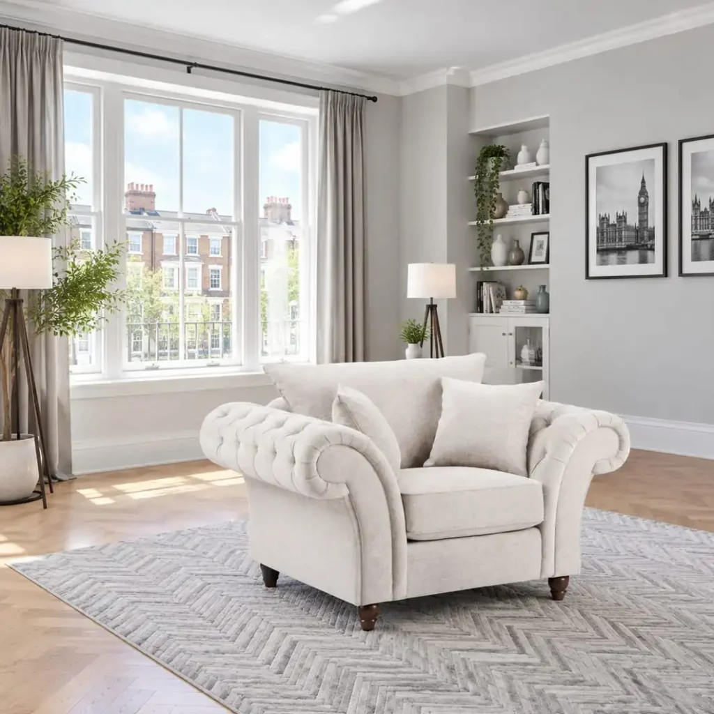 Windsor Highback Velvet Armchair in white colour