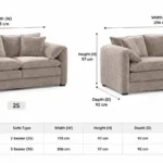 Venice Velvet 3+2 Seater Sofa dimensions