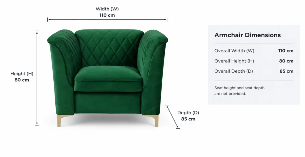 Aurelia Accent Armchair with Gold Legs-DIMENSIONS