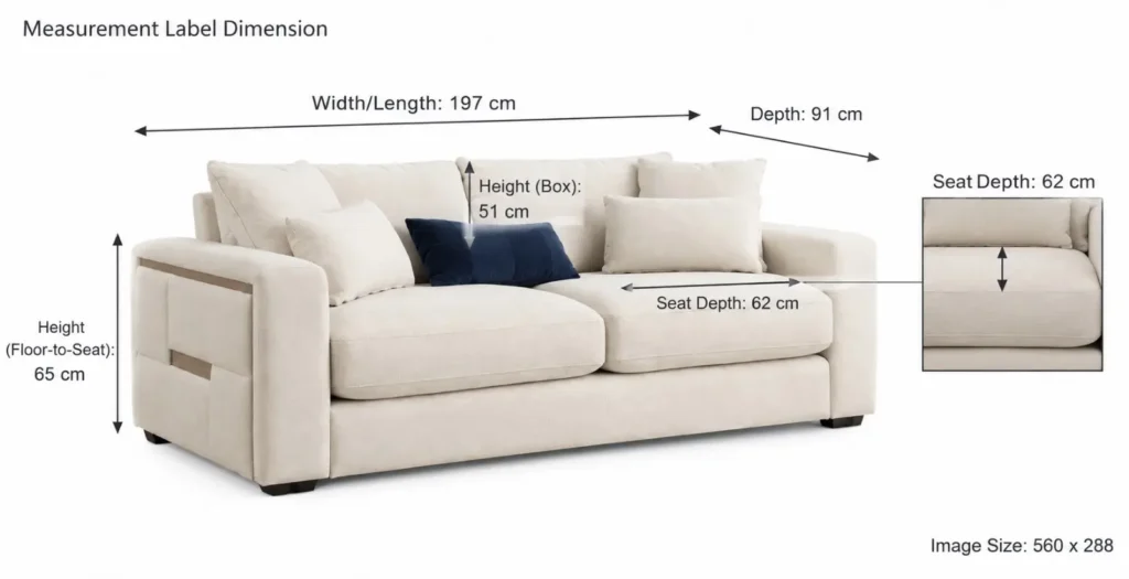 CF Elara 3 seater sofa dimensions