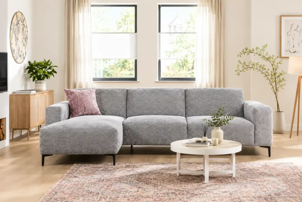 CF Elara Corner Sofa in Grey Fabric, Airy Scandinavian Living Room Retreat
