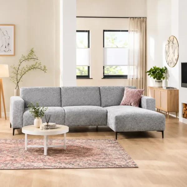 CF Elara Corner Sofa in Grey Fabric, Scandinavian Living Room with Grey Chaise Sofa