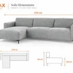 CF Elara Corner Sofa in Grey Fabric, sofa dimesnion, Modern Gray Sectional Sofa Dimensions