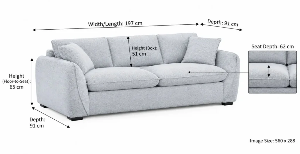 CF Frost boucle 3 Seater Sofa dimensions
