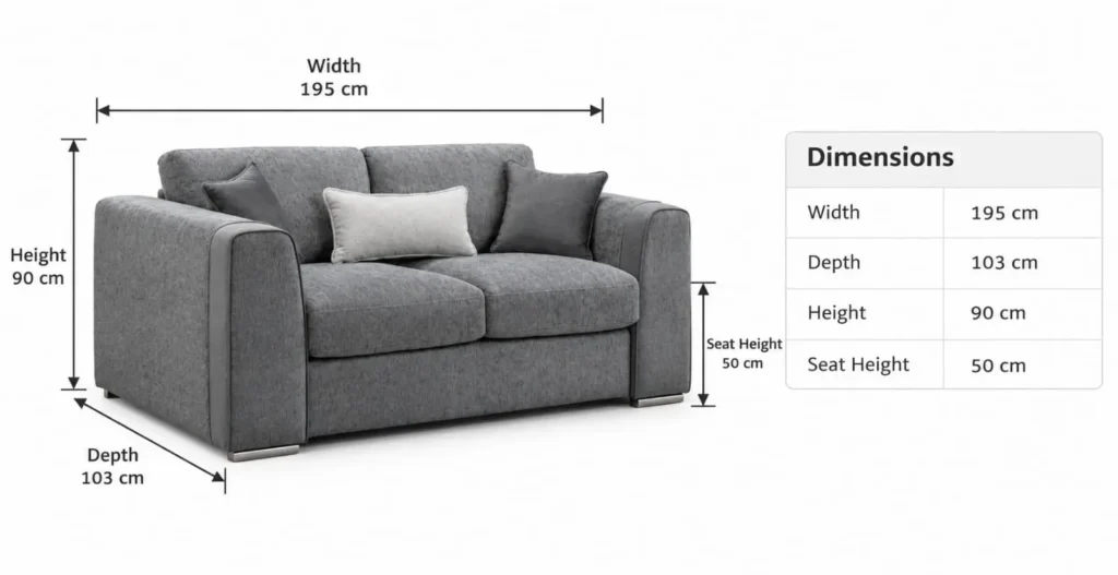 CF Nova 2 Seater Sofa dimension– Modern Charcoal Grey Fabric Sofa