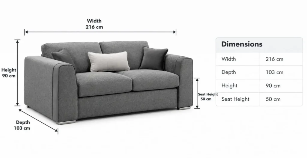 CF Nova 3 Seater Sofa dimension – Modern Charcoal Grey Fabric Sofa