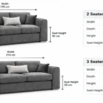 CF Nova 3+2 Seater Sofa Set dimension– Matching Charcoal Grey Fabric Sofas