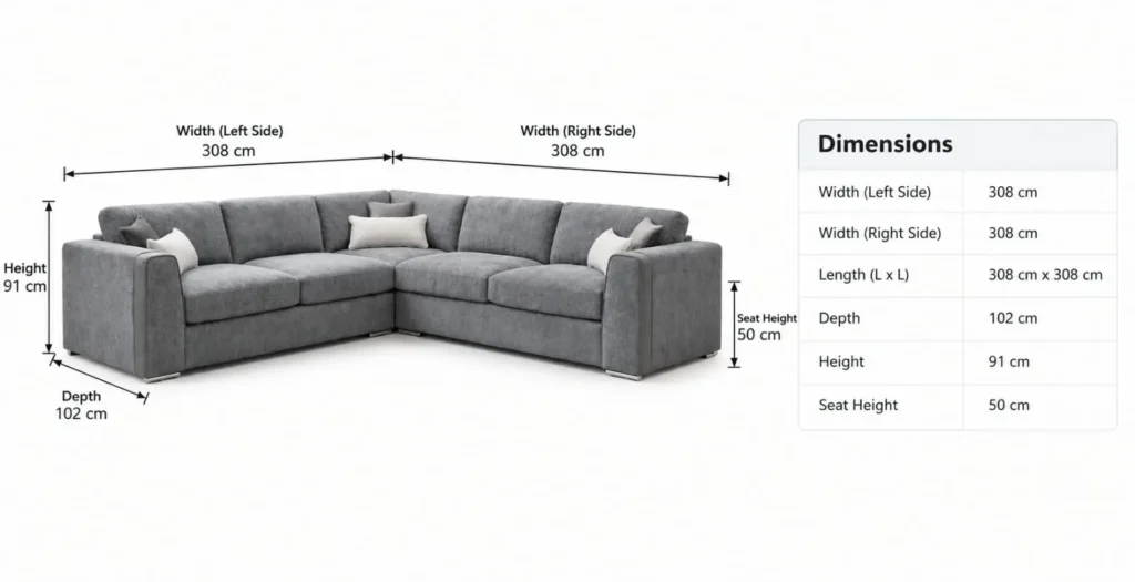 CF Nova Corner Sofa dimension – Modern Charcoal Grey Fabric L Shape Sofa