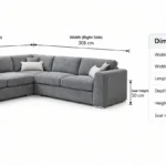 CF Nova Corner Sofa dimension – Modern Charcoal Grey Fabric L Shape Sofa