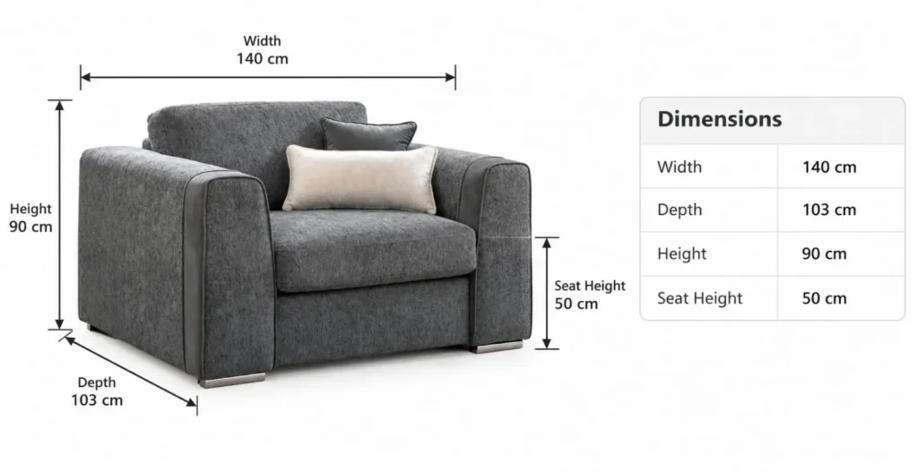 CF Nova Fabric Armchair dimension – Charcoal Grey Modern Accent Chair