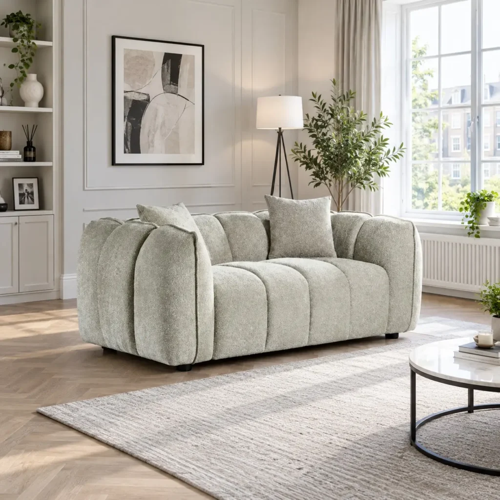 Grey Fabric 2 Seater Sofa – Ventura in room setup