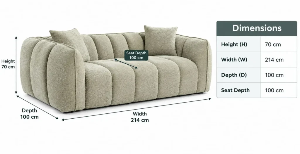 Grey Fabric 3 Seater Sofa dimensions