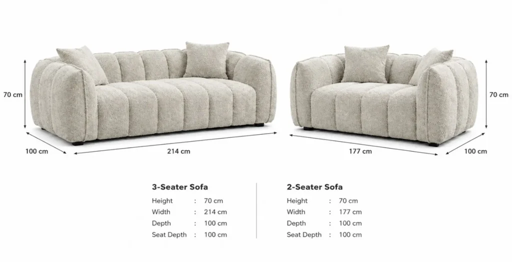 Grey Fabric 3+2 Seater Sofa dimensions