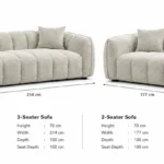 Grey Fabric 3+2 Seater Sofa dimensions