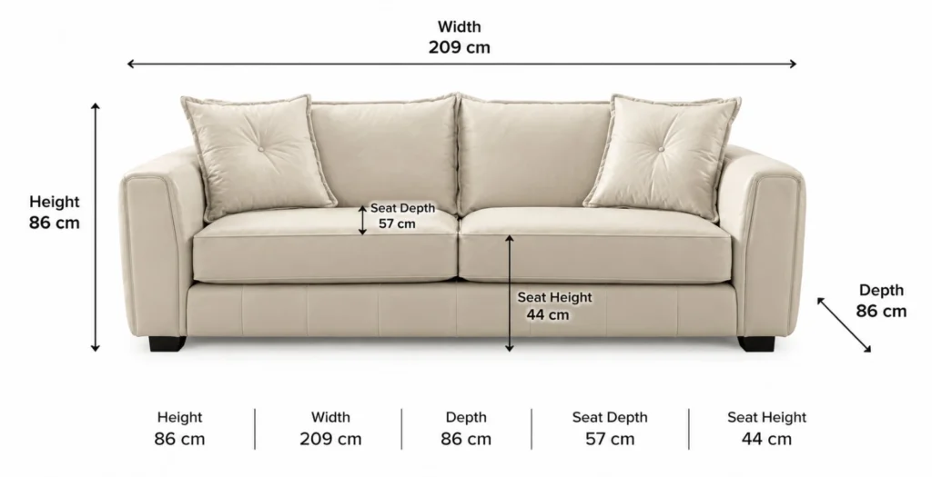 Heritage Leather 3 Seater dimensions sofa