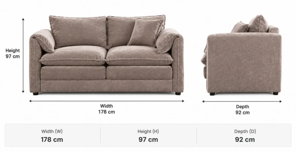 Venice Velvet 2 Seater Sofa dimensions