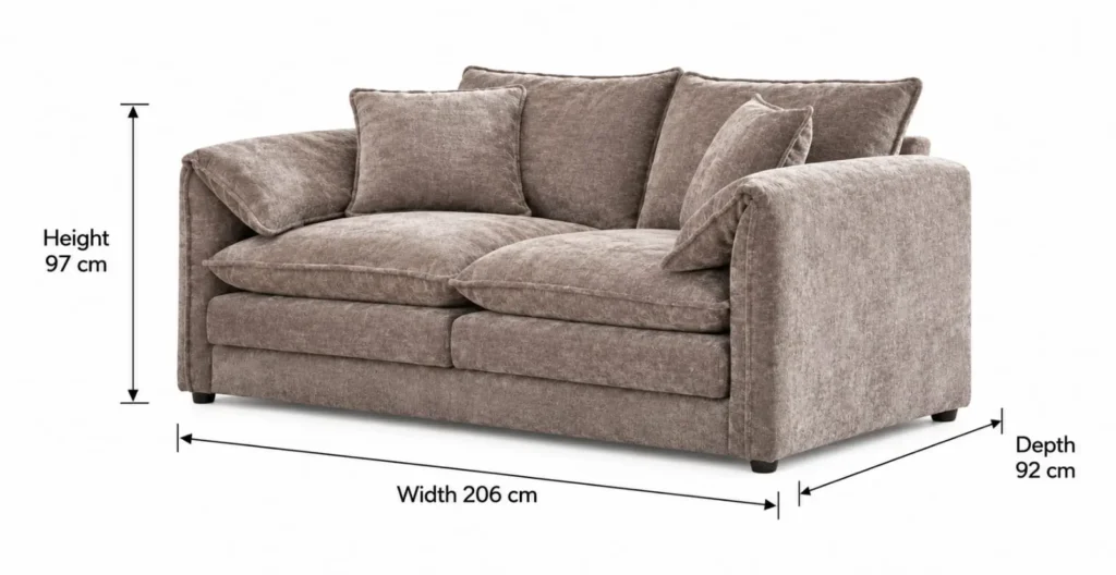 Venice Velvet 3 Seater Sofa dimensions