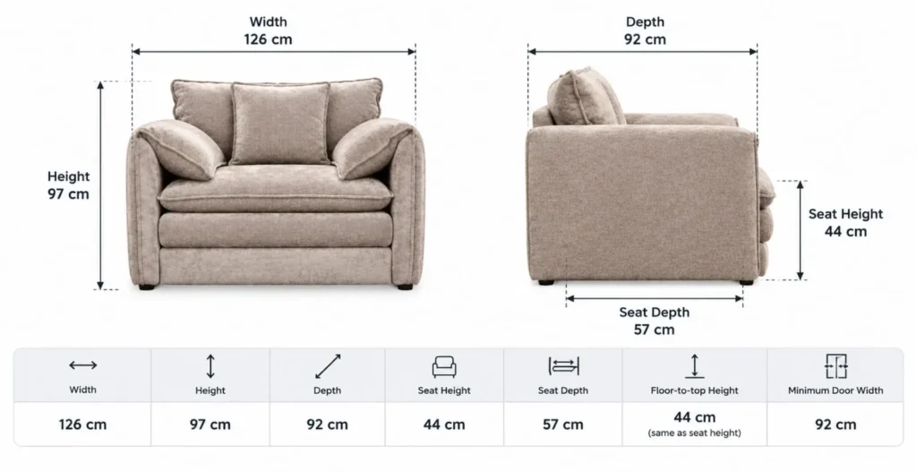 Venice Velvet Arm Chair DIMENSIONS