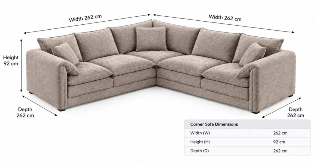 Venice Velvet Corner Sofa dimensions