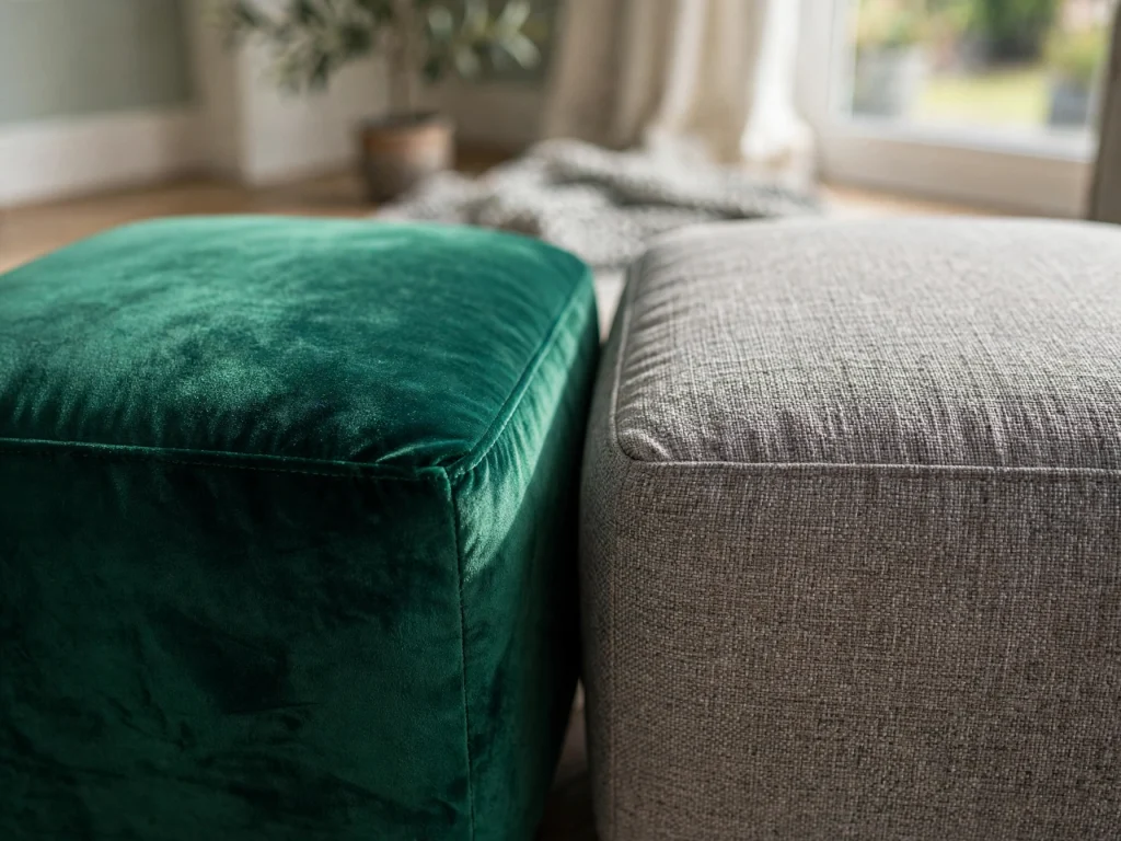 Velvet vs fabric ottoman for UK family homes